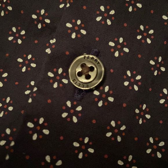 PERRY ELLIS Navy Floral Print Button Down Shirt - Picture 5 of 10